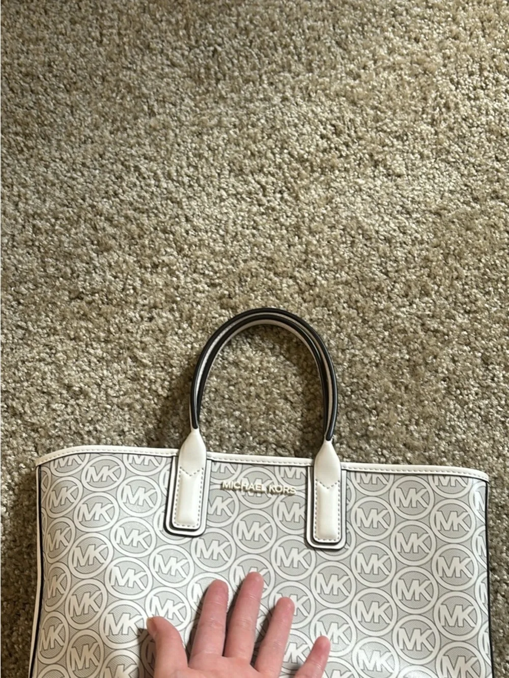 Michael Kors Jodie Small Logo Jacquard Tote Bag – White/Gray